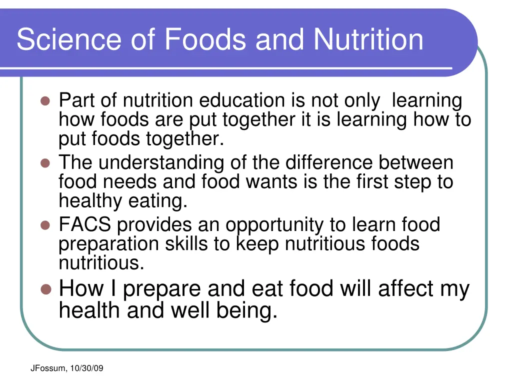 science of foods and nutrition