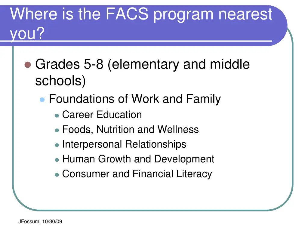 where is the facs program nearest you