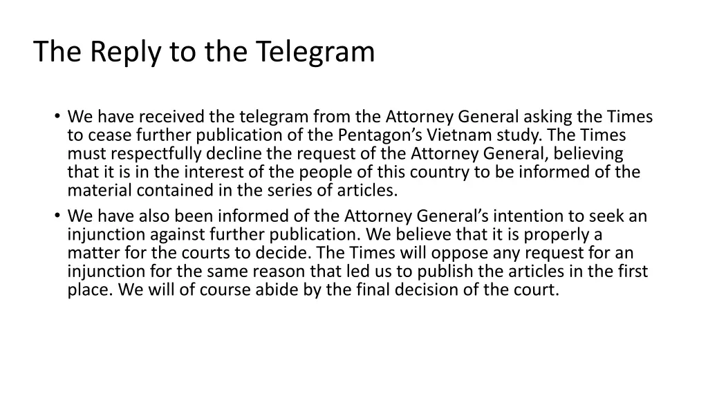 the reply to the telegram