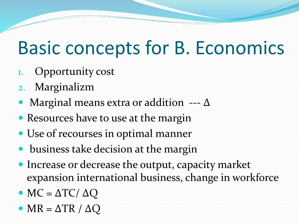 basic concepts for b economics