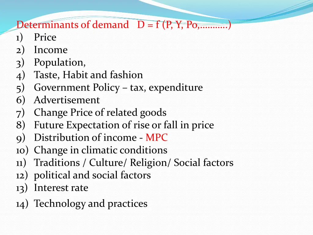 determinants of demand d f p y po 1 price
