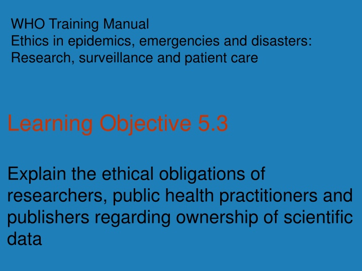 who training manual ethics in epidemics