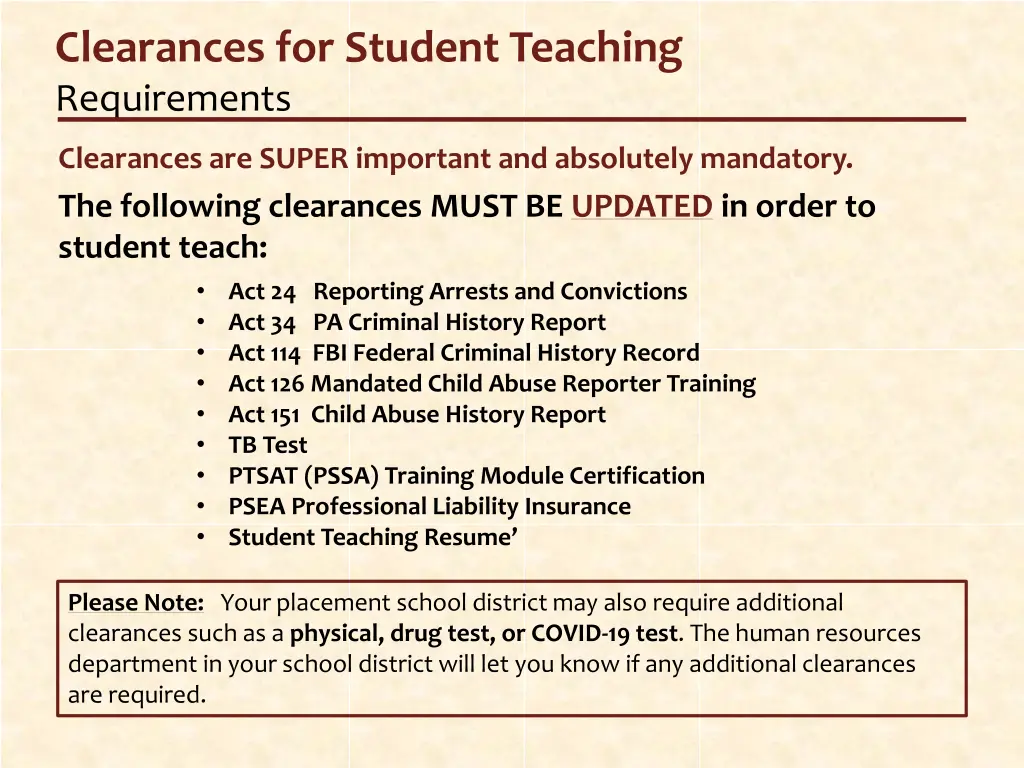 clearances for student teaching requirements