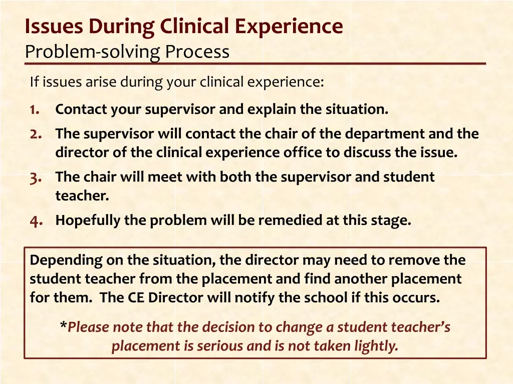 issues during clinical experience problem solving