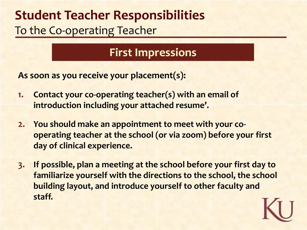 student teacher responsibilities