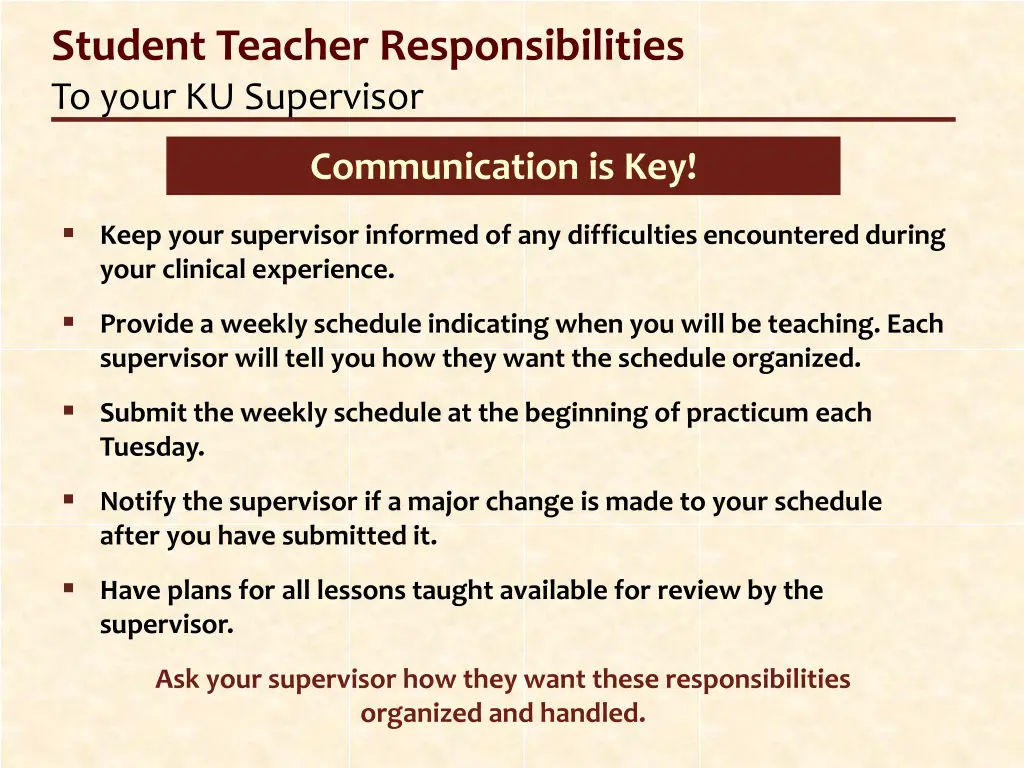 student teacher responsibilities to your