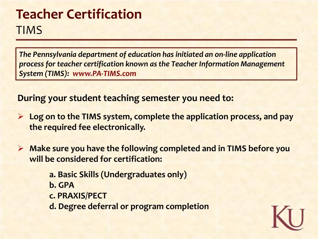 teacher certification tims