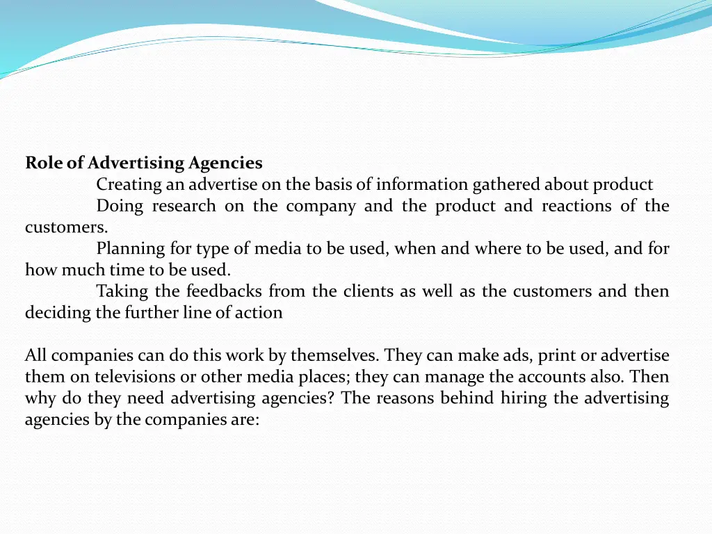 role of advertising agencies creating