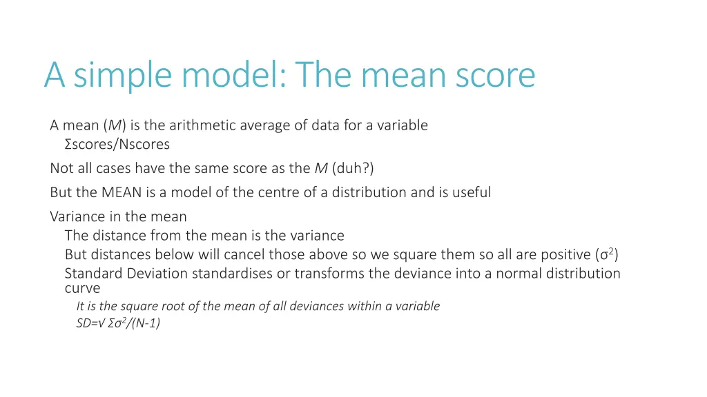 a simple model the mean score