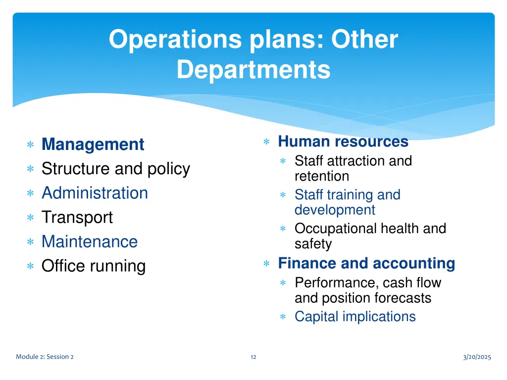 operations plans other departments