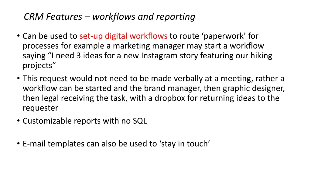 crm features workflows and reporting