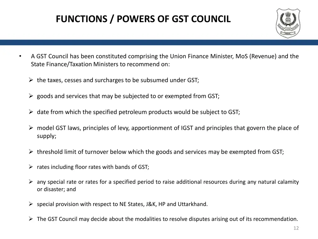 functions powers of gst council