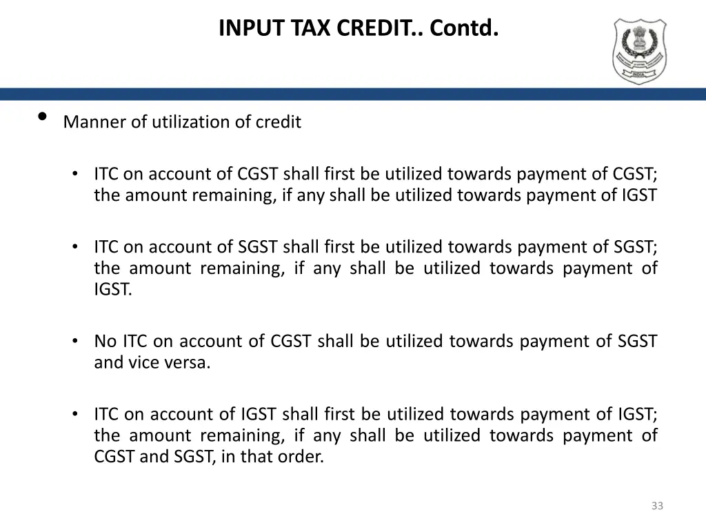 input tax credit contd