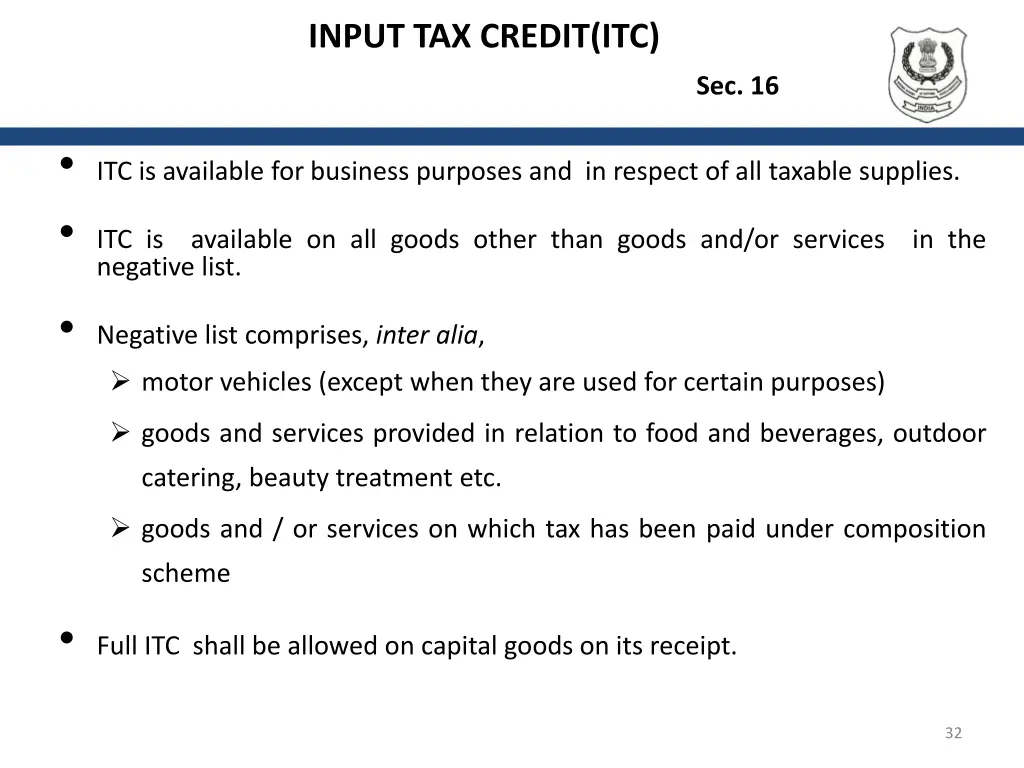input tax credit itc sec 16