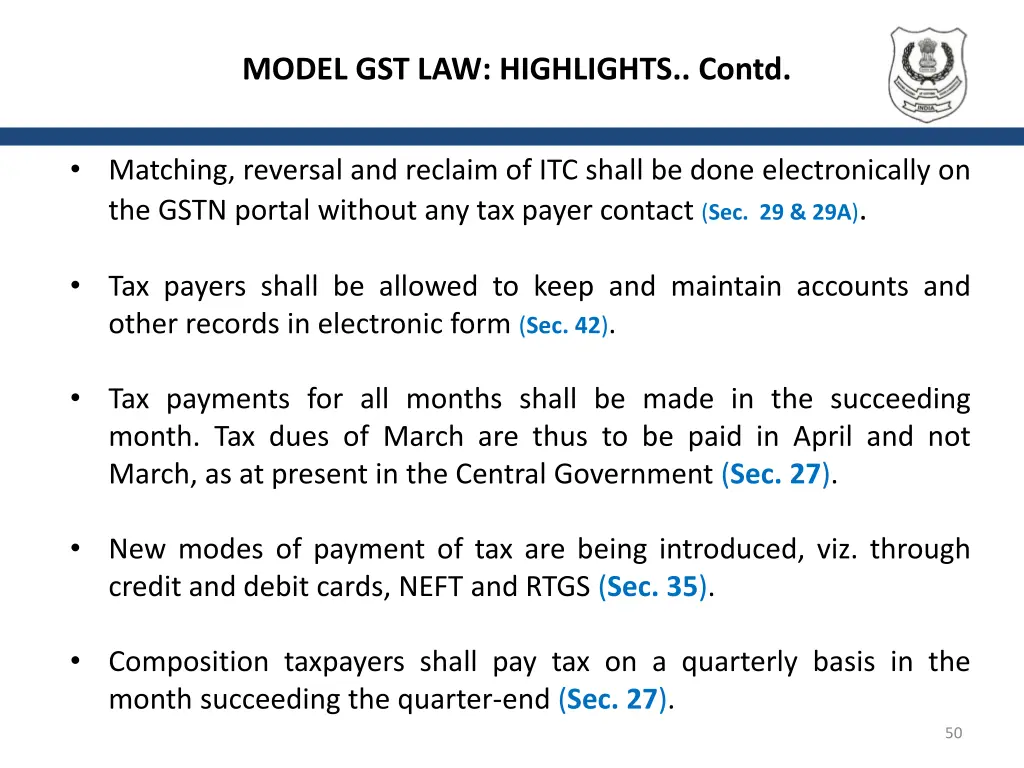 model gst law highlights contd
