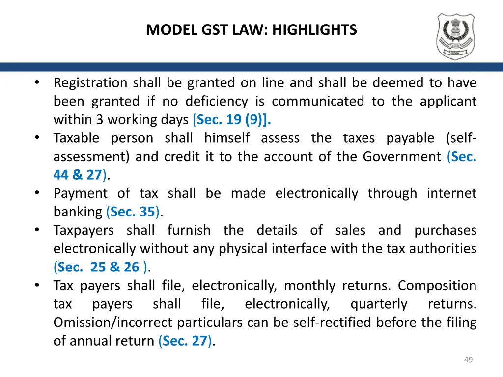 model gst law highlights