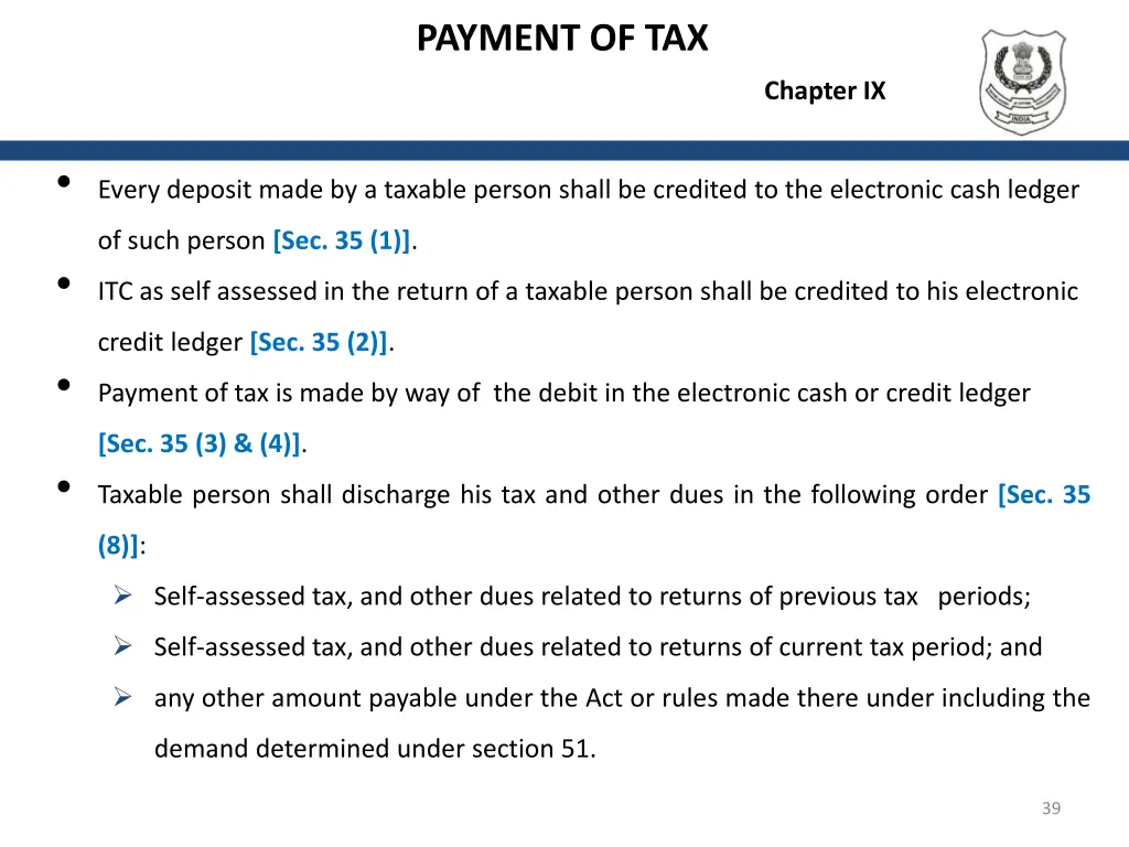 payment of tax
