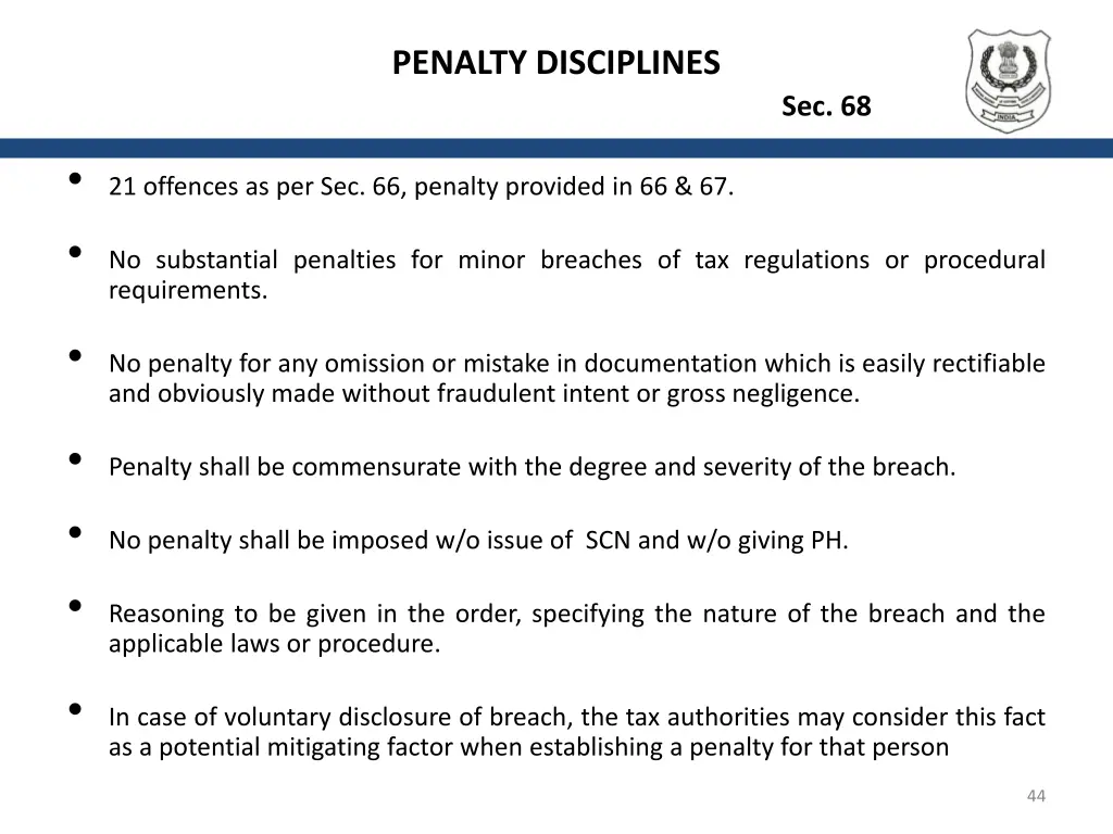 penalty disciplines sec 68