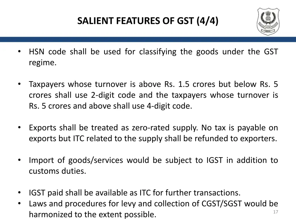 salient features of gst 4 4