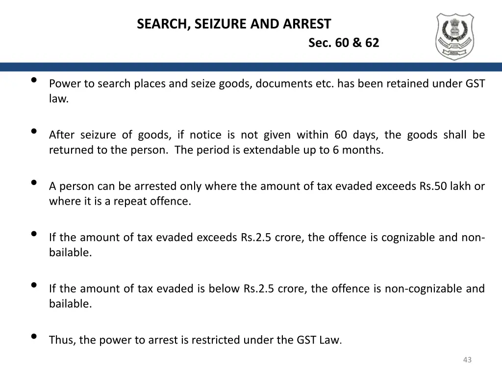 search seizure and arrest sec 60 62