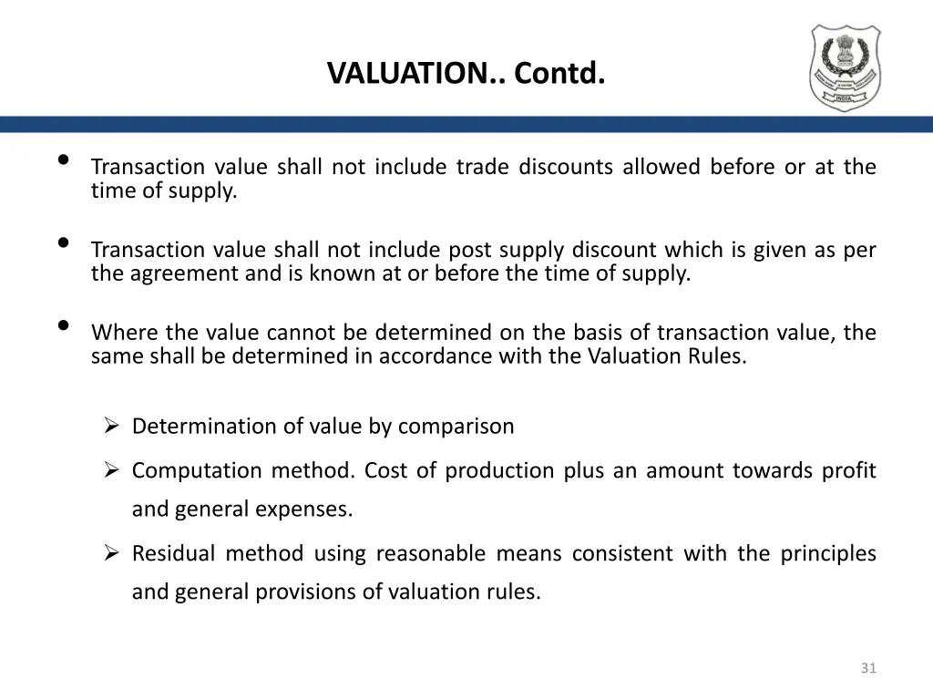 valuation contd