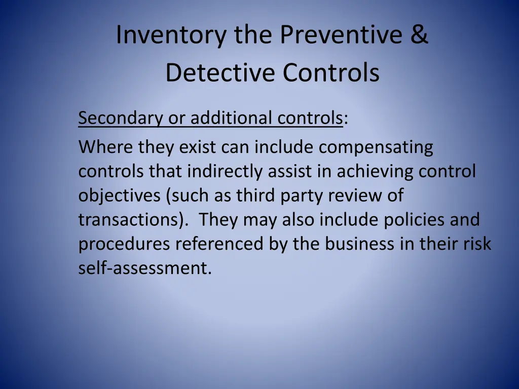 inventory the preventive detective controls 1