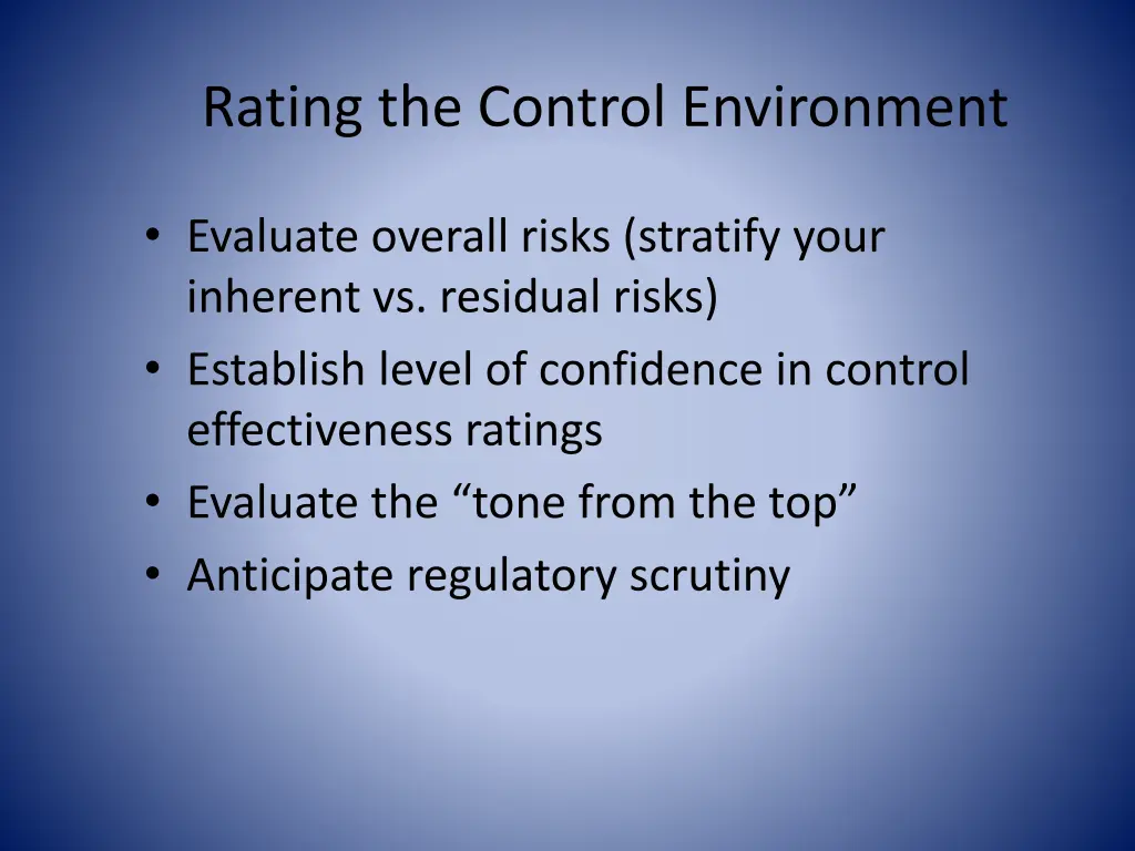 rating the control environment