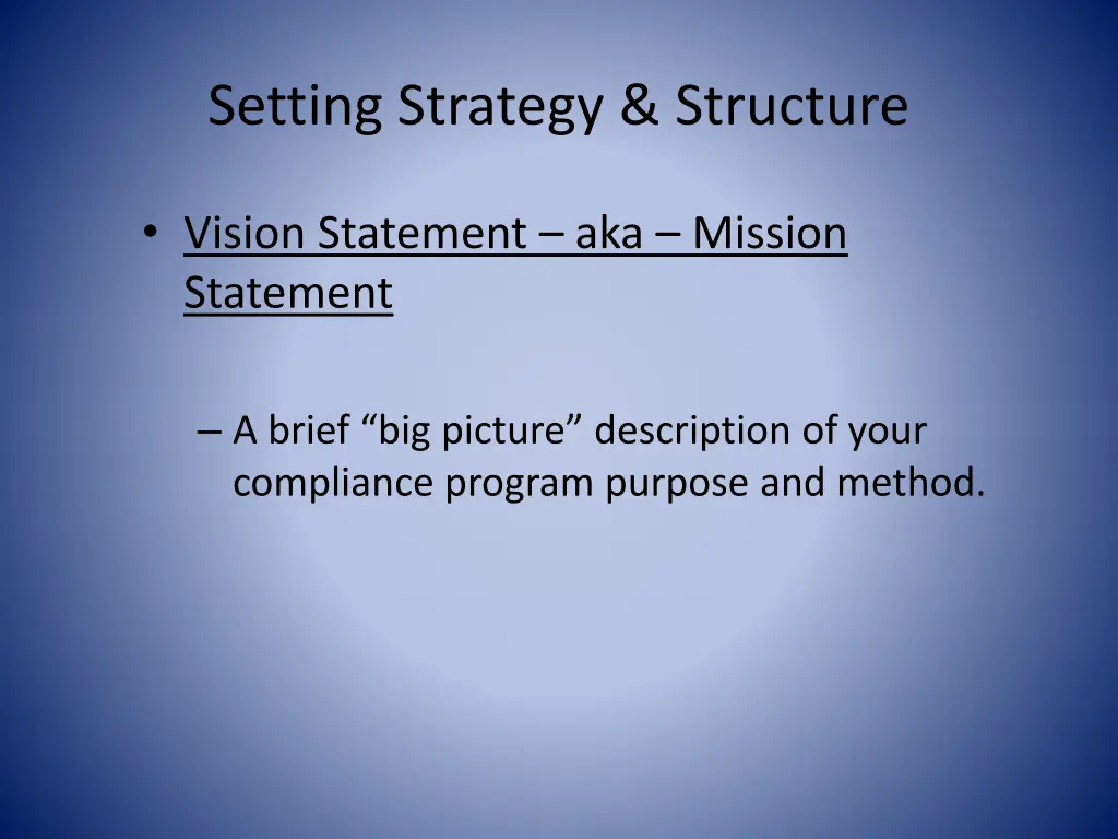setting strategy structure