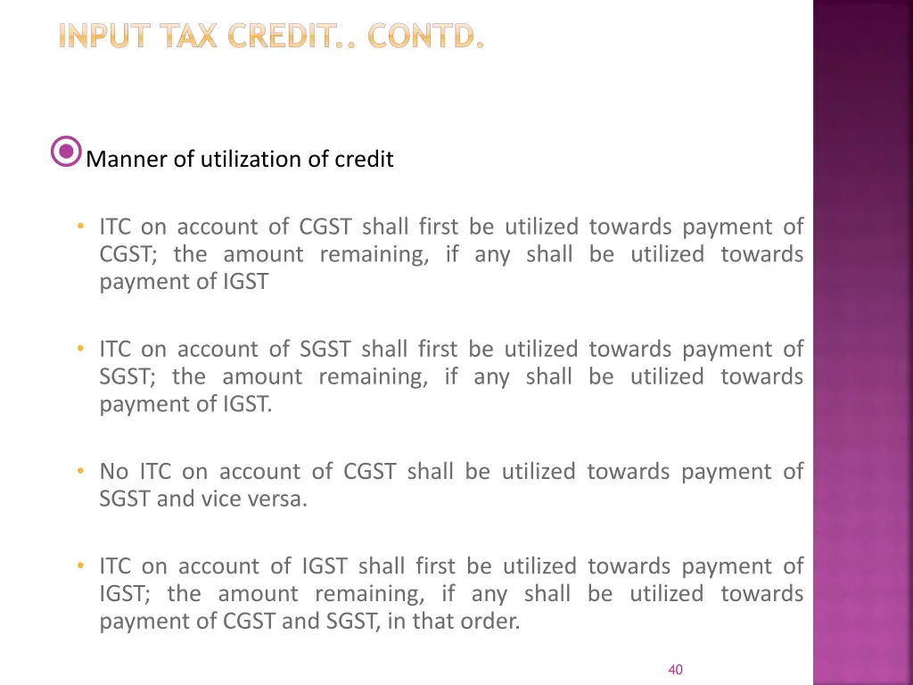 input tax credit contd 1