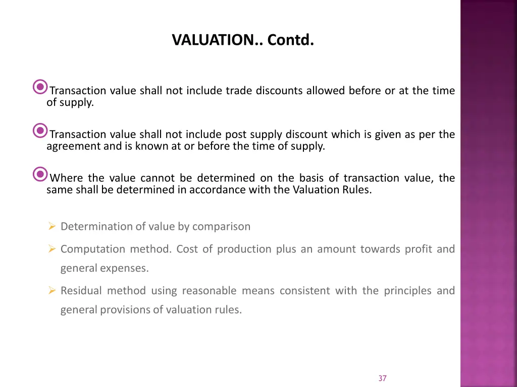 valuation contd