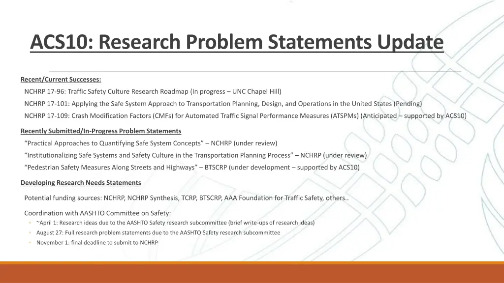 acs10 research problem statements update