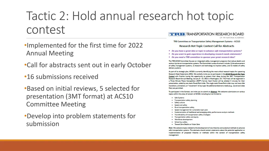 tactic 2 hold annual research hot topic contest