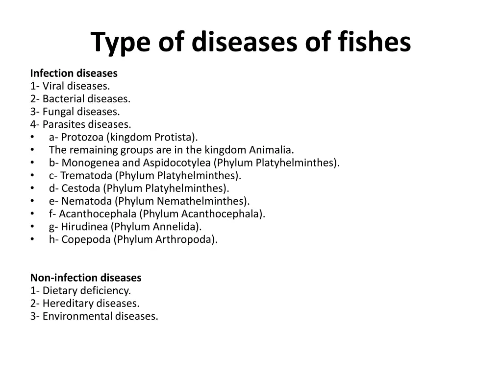 type of diseases of fishes
