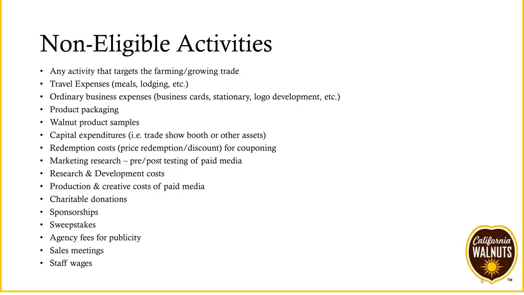 non eligible activities