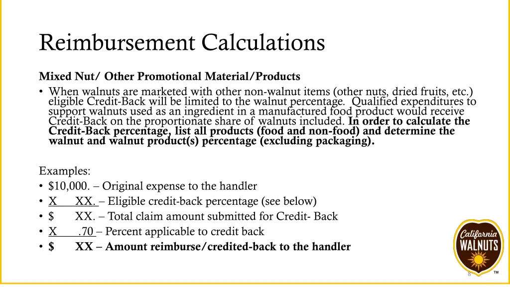 reimbursement calculations 1