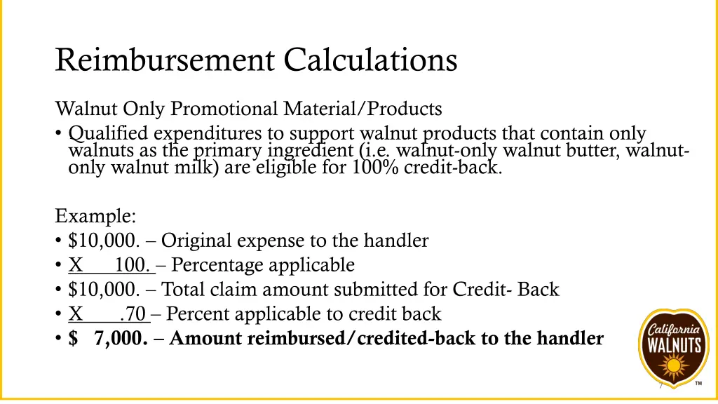 reimbursement calculations