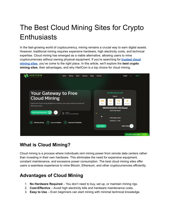 the best cloud mining sites for crypto enthusiasts