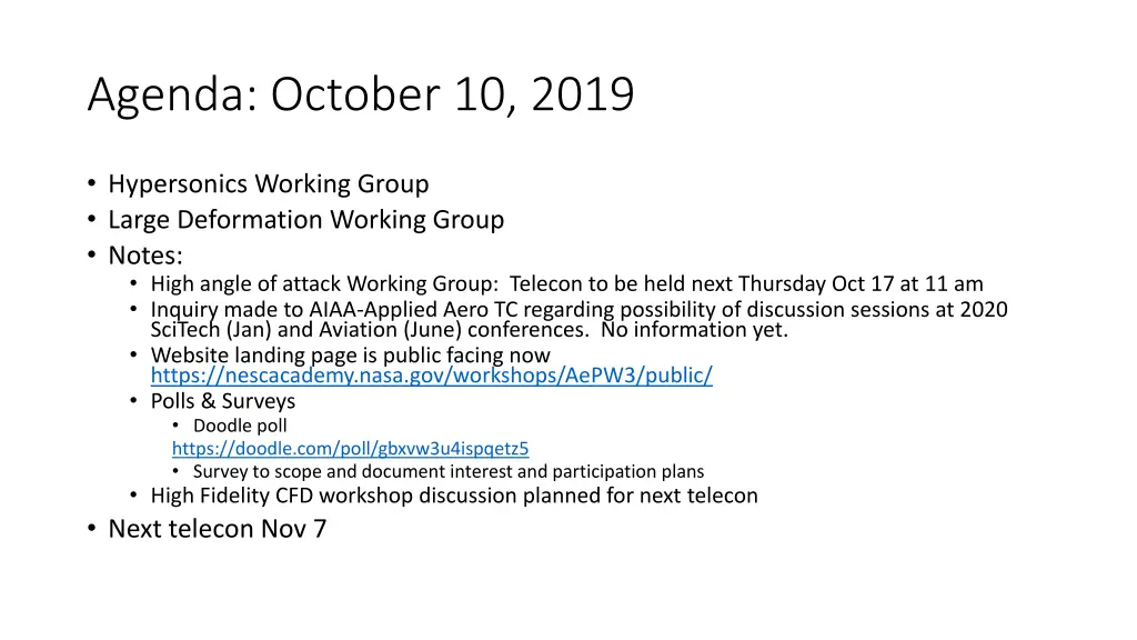 agenda october 10 2019