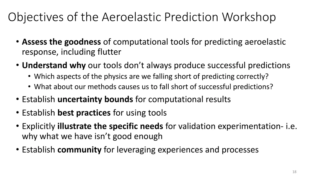 objectives of the aeroelastic prediction workshop