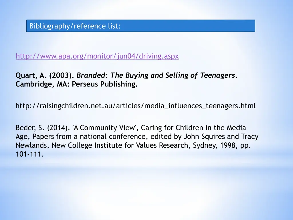 bibliography reference list