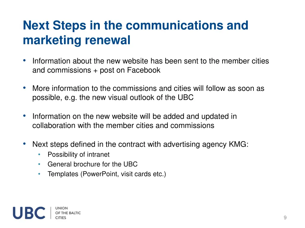 next steps in the communications and marketing