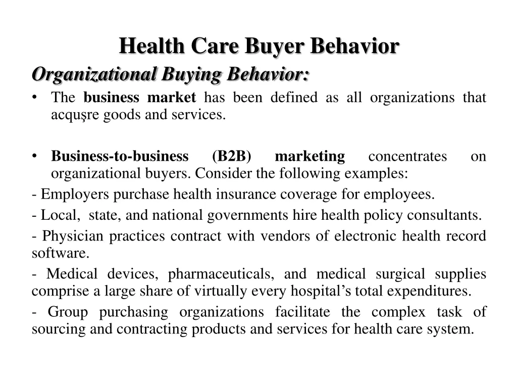 health care buyer behavior organizational buying