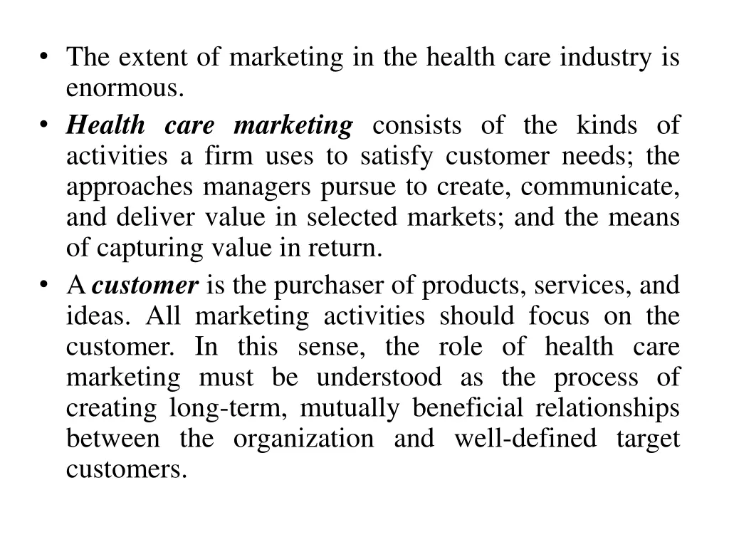 the extent of marketing in the health care