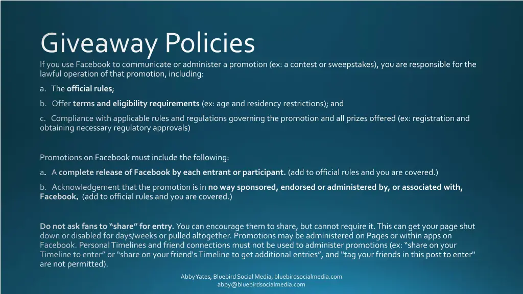 giveaway policies if you use facebook