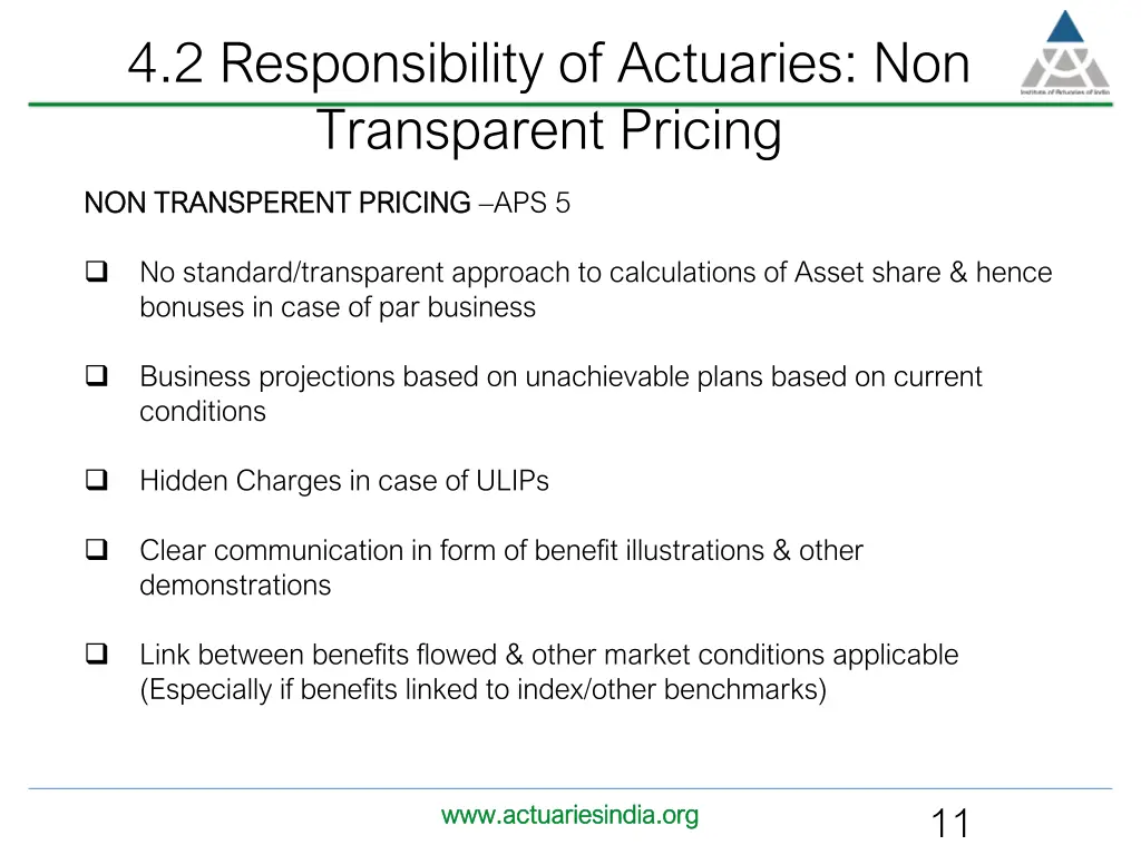 4 2 responsibility of actuaries non transparent