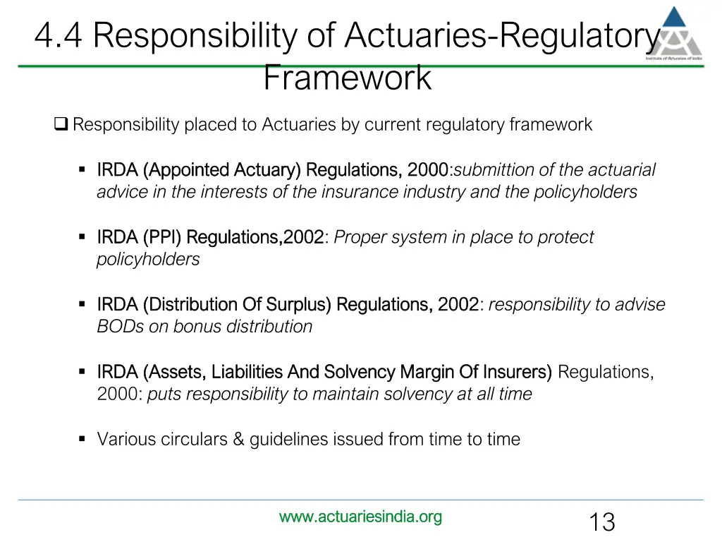 4 4 responsibility of actuaries regulatory
