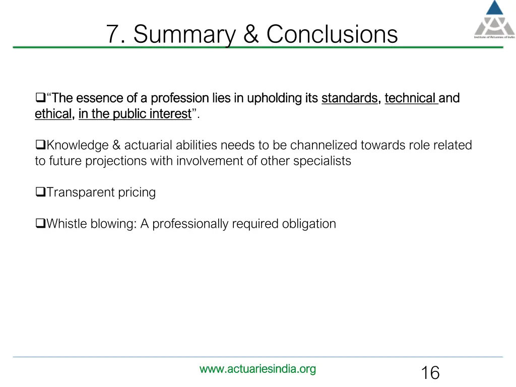 7 summary conclusions