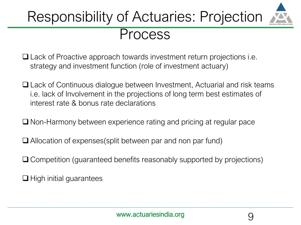 responsibility of actuaries projection process