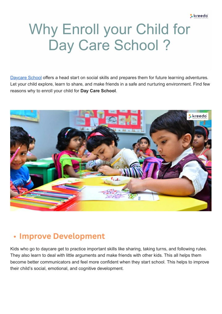 why enroll your child for day care school