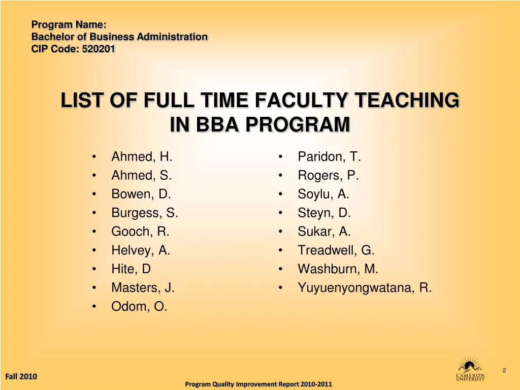 program name bachelor of business administration 1
